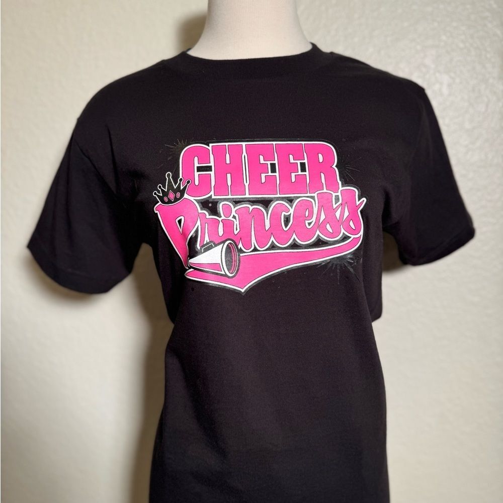 CHEER PRINCESS T SHIRT BLACK AND PINK 100% cotton